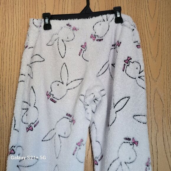 Y2K playboy Bunny white allover print sweat pants womens size medium - Picture 5 of 8